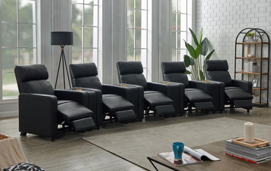 Toohey 9-piece Upholstered Home Theater Seating with 5 Recliners Black
