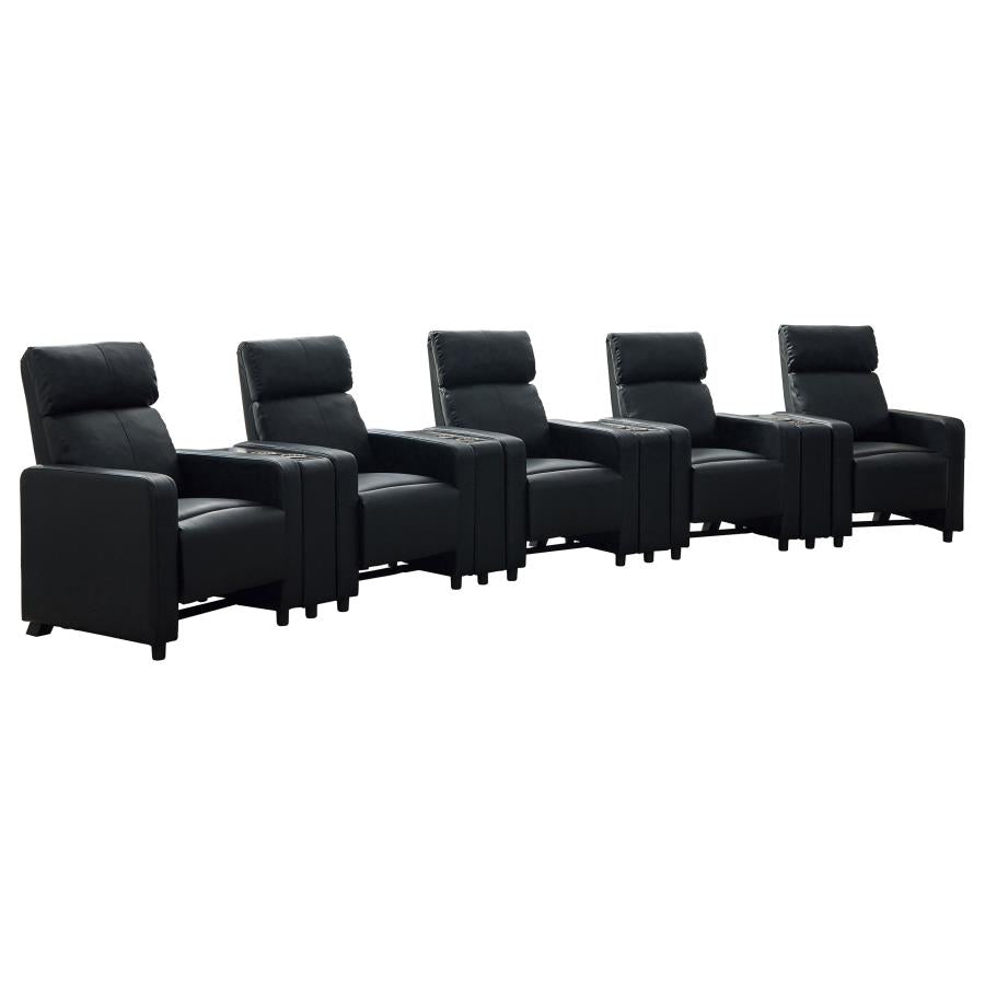 Toohey 9-piece Upholstered Home Theater Seating with 5 Recliners Black