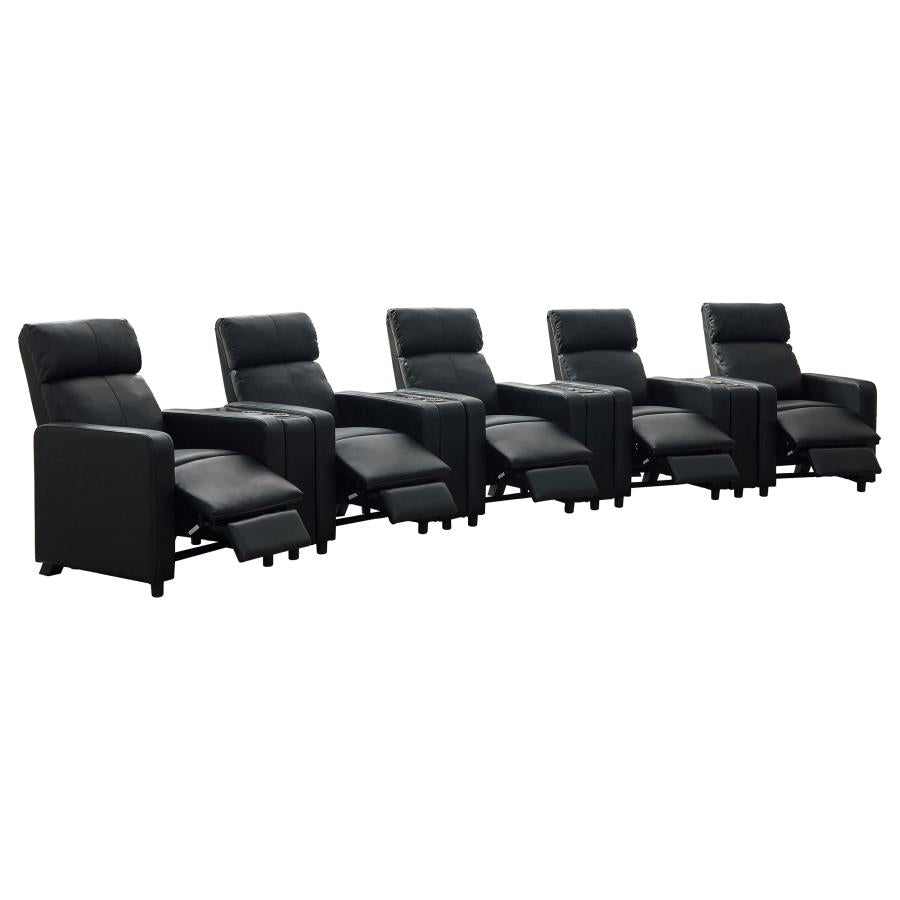 Toohey 9-piece Upholstered Home Theater Seating with 5 Recliners Black