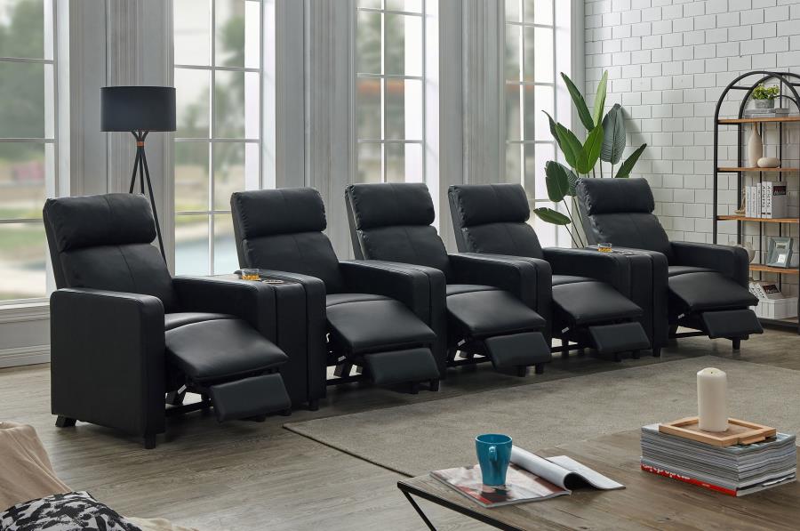 Toohey 7-piece Upholstered Home Theater Seating with 5 Recliners Black
