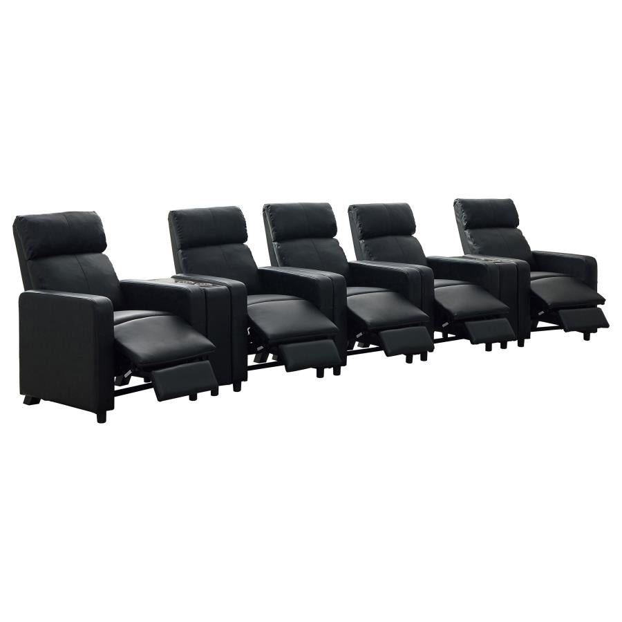 Toohey 7-piece Upholstered Home Theater Seating with 5 Recliners Black