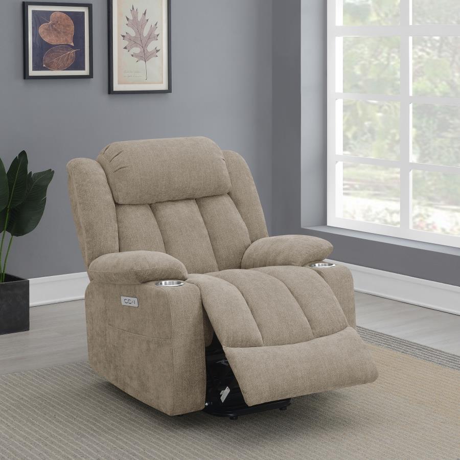 Houston Upholstered Power Lift Recliner Camel