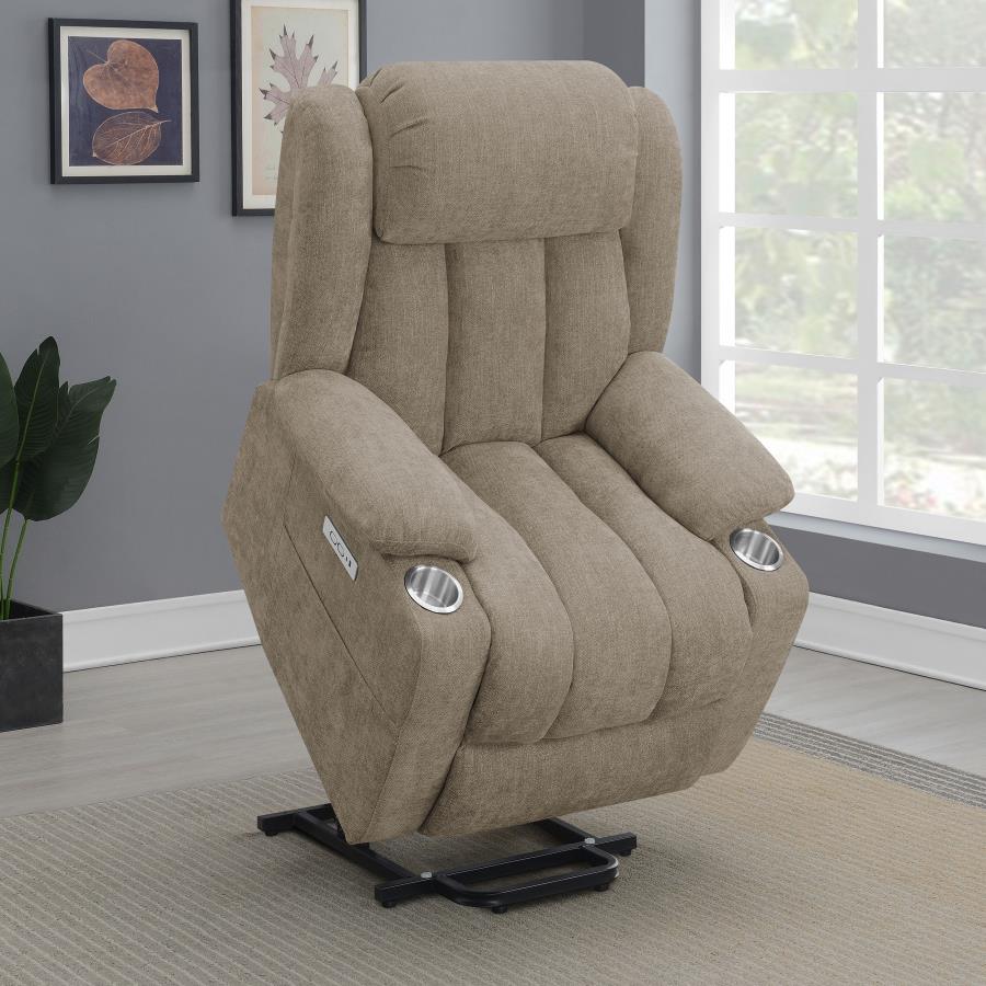 Houston Upholstered Power Lift Recliner Camel