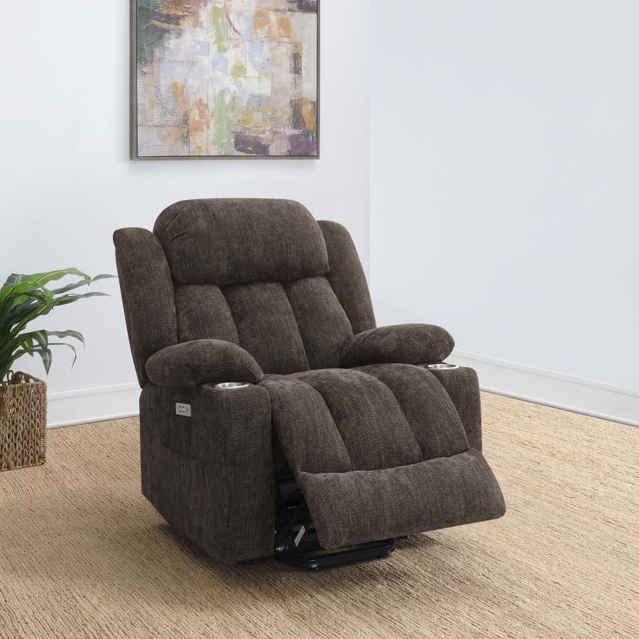 Houston Upholstered Power Lift Recliner Dark Brown