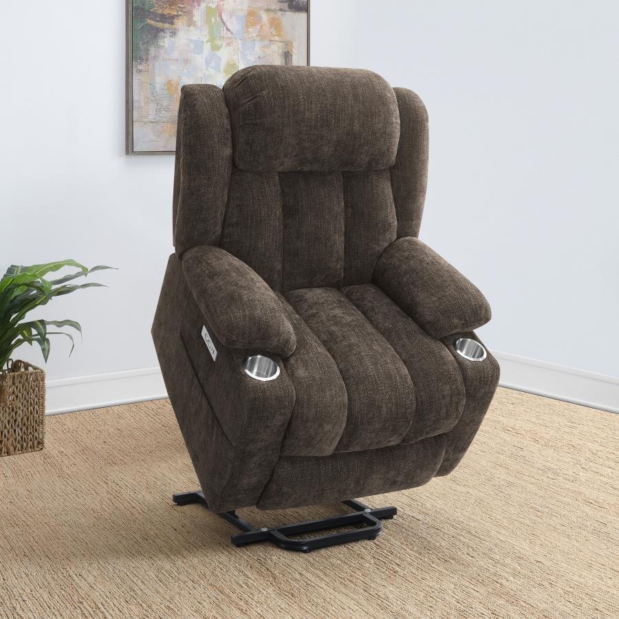 Houston Upholstered Power Lift Recliner Dark Brown