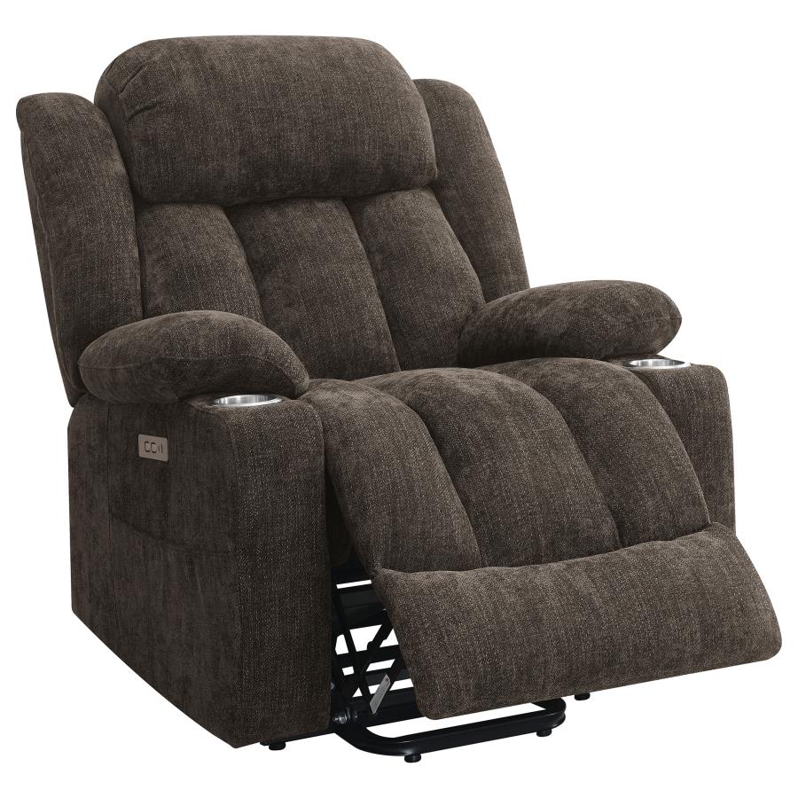 Houston Upholstered Power Lift Recliner Dark Brown