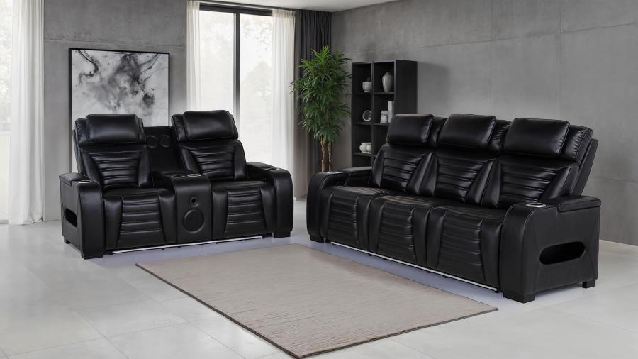 Zuma 2-piece Faux Leather Dual Power LED Sofa Set Black