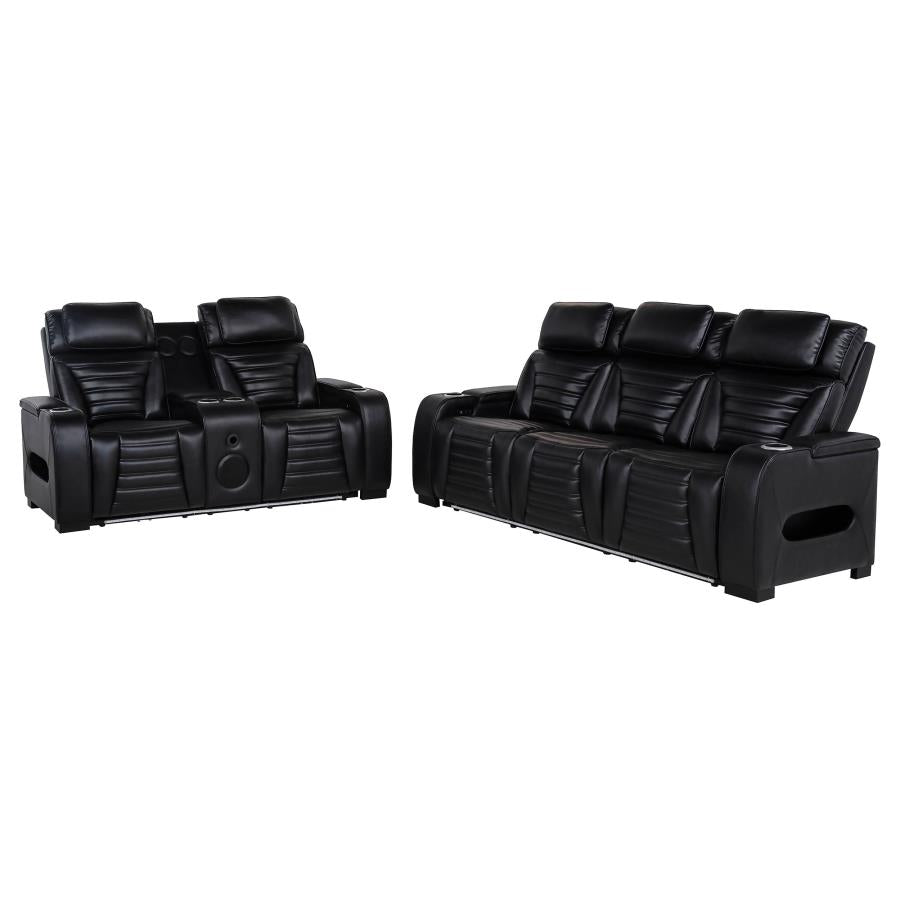 Zuma 2-piece Faux Leather Dual Power LED Sofa Set Black