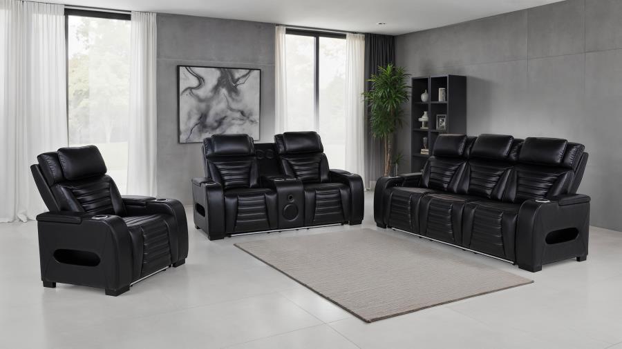 Zuma 3-Piece Dual Power Reclining Sofa Set with Bluetooth Black