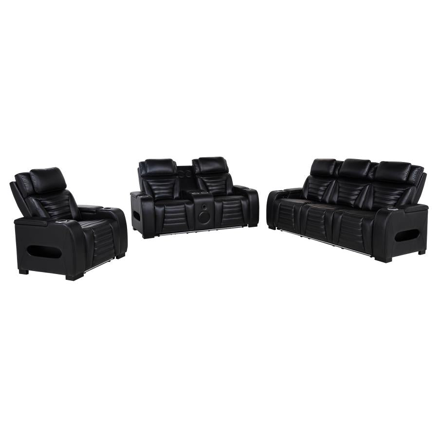 Zuma 3-Piece Dual Power Reclining Sofa Set with Bluetooth Black