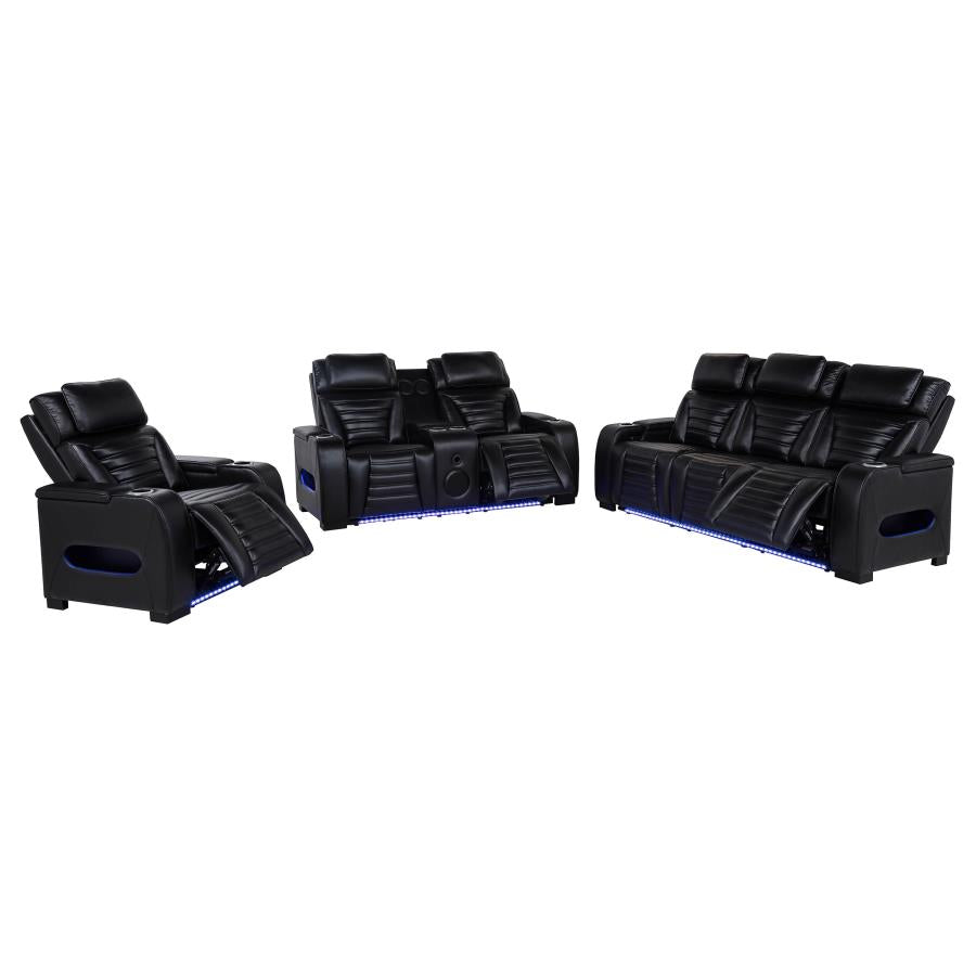 Zuma 3-Piece Dual Power Reclining Sofa Set with Bluetooth Black