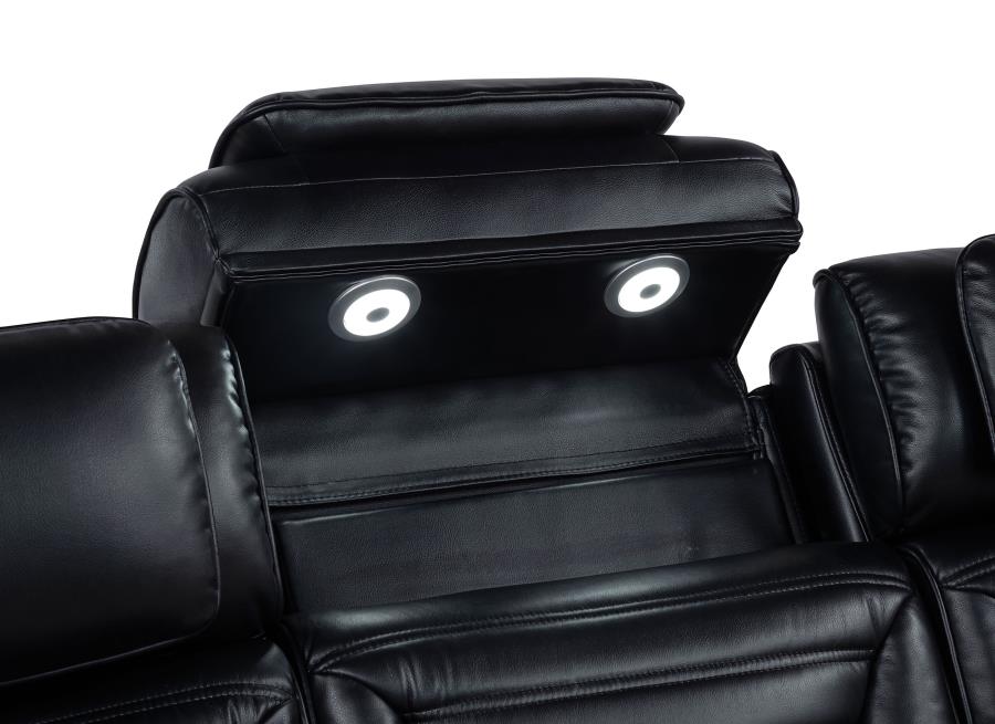 Zuma 3-piece Faux Leather Dual Power LED Sofa Set Black