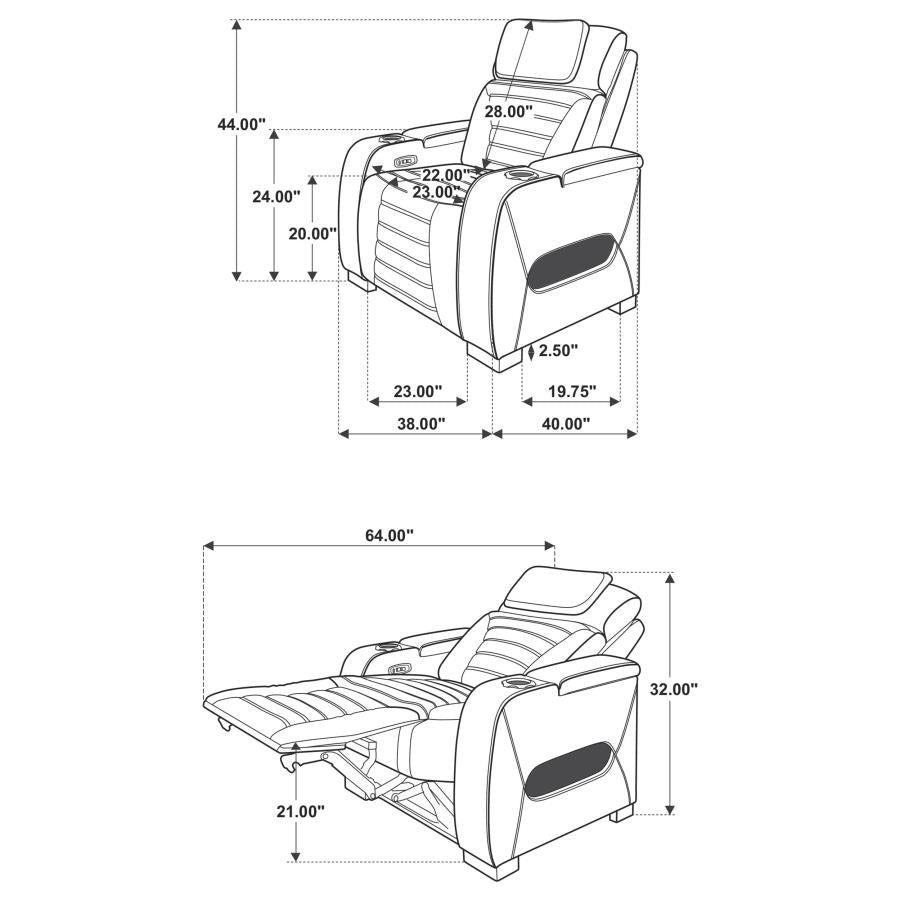Zuma 3-piece Faux Leather Dual Power LED Sofa Set Black