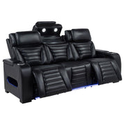 Zuma Faux Leather Dual Power Reclining LED Sofa Black