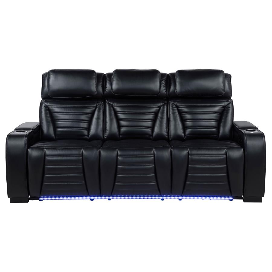 Zuma Dual Power Reclining Sofa with Reading Lights and Storage Black