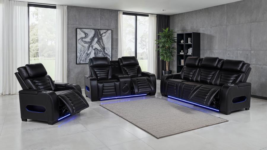 Zuma Dual Power Reclining Sofa with Reading Lights and Storage Black