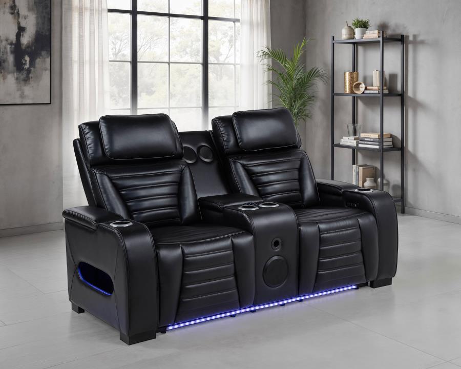 Zuma Dual Power Reclining Loveseat with Bluetooth and Storage Black