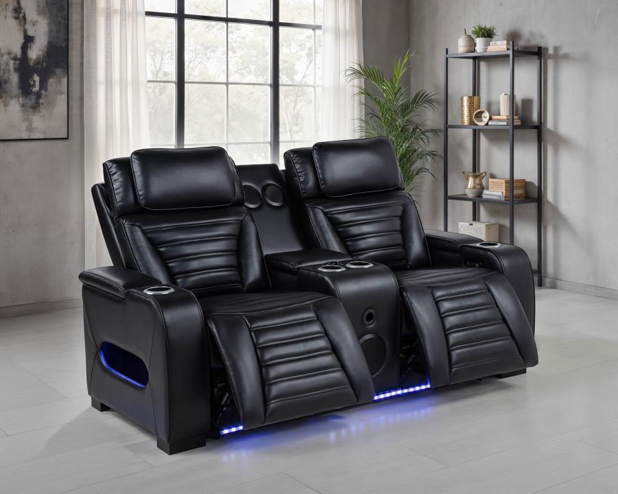 Zuma Dual Power Reclining Loveseat with Bluetooth and Storage Black