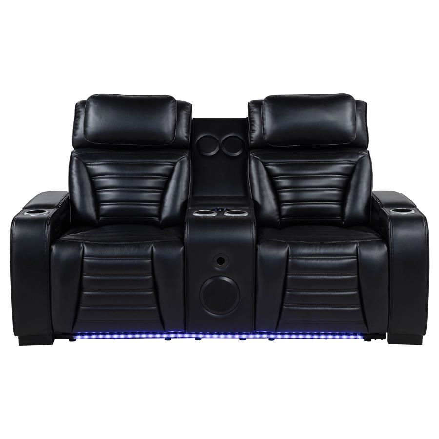Zuma Dual Power Reclining Loveseat with Bluetooth and Storage Black