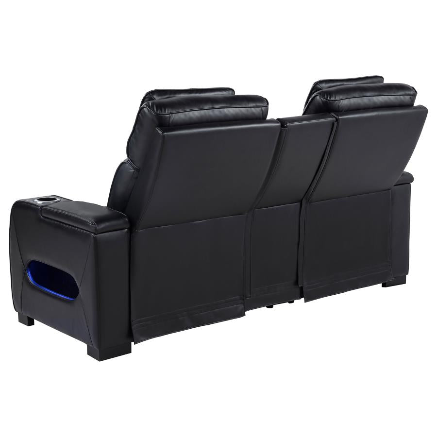 Zuma Dual Power Reclining Loveseat with Bluetooth and Storage Black