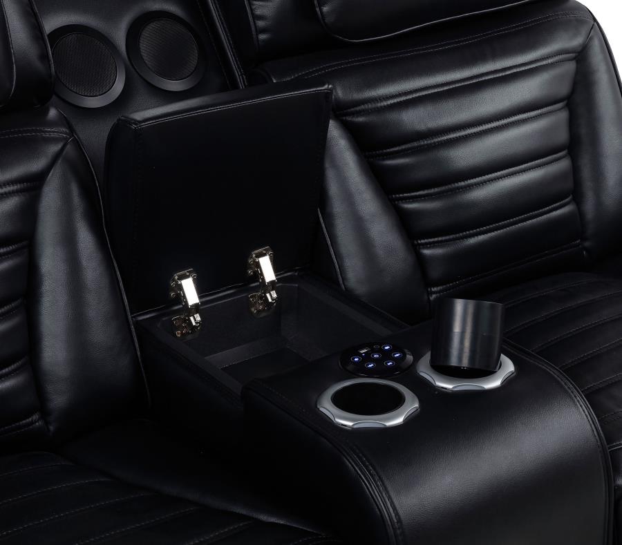 Zuma Dual Power Reclining Loveseat with Bluetooth and Storage Black