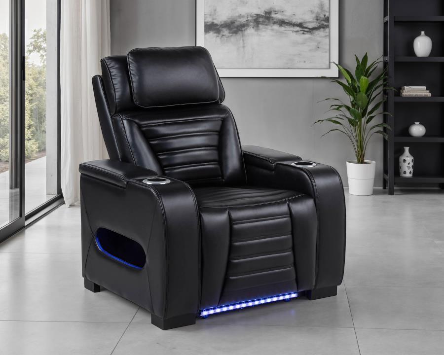 Zuma Dual Power Recliner with Cupholder Storage and LED Lighting Black