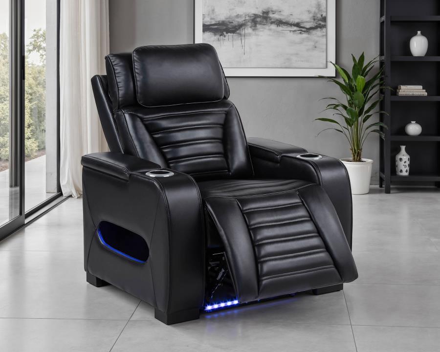 Zuma Dual Power Recliner with Cupholder Storage and LED Lighting Black