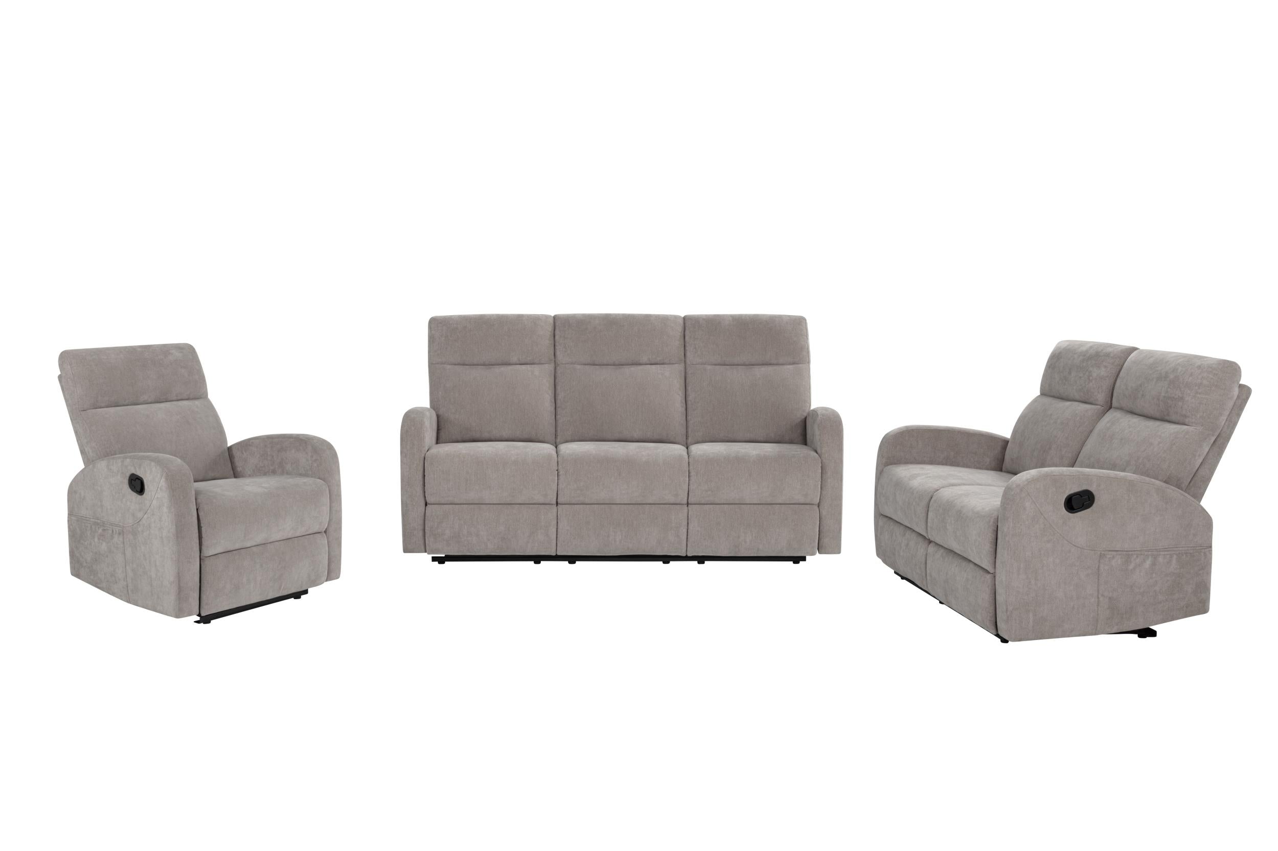 Hamilton 3-piece Chenille Manual Reclining Sofa Set Sand