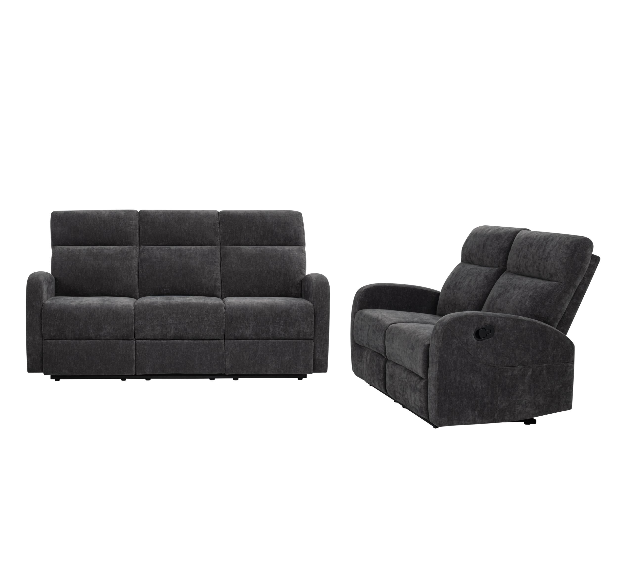 Hamilton 2-piece Chenille Manual Reclining Sofa Set Charcoal Grey