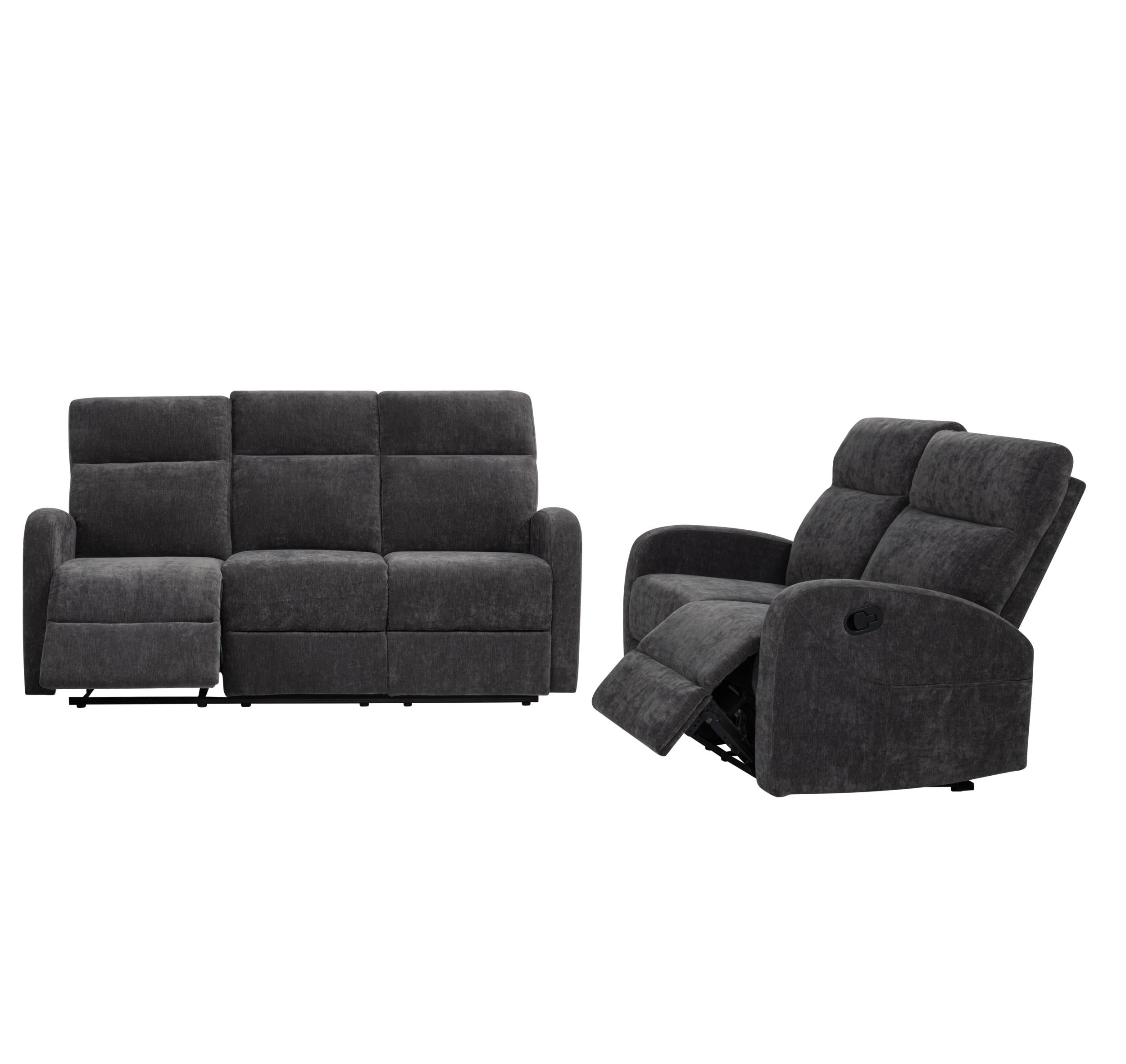 Hamilton 2-piece Chenille Manual Reclining Sofa Set Charcoal Grey