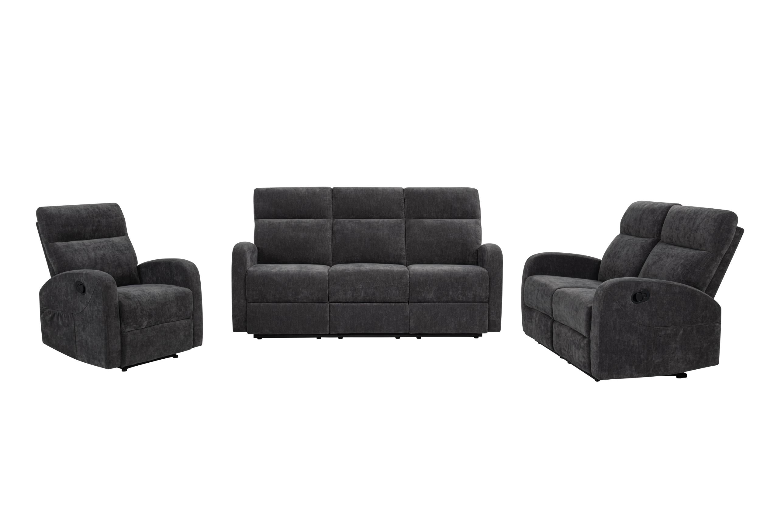 Hamilton 3-piece Chenille Manual Reclining Sofa Set Charcoal Grey