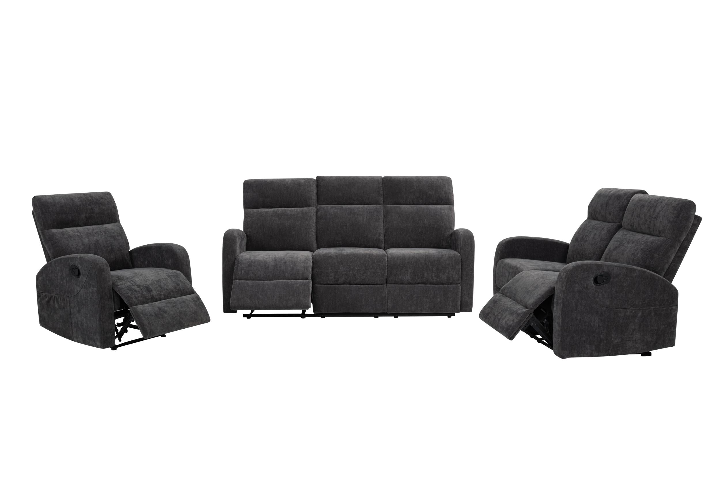 Hamilton 3-piece Chenille Manual Reclining Sofa Set Charcoal Grey