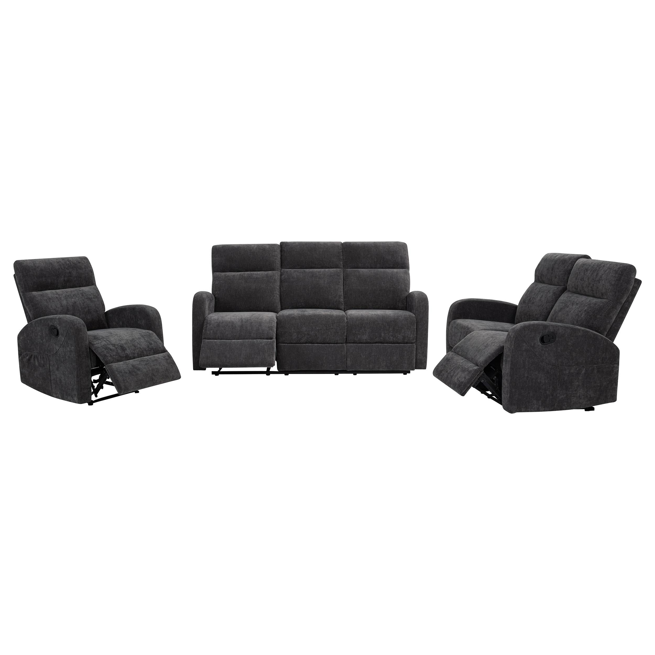 Hamilton Chenille Upholstered Manual Reclining Sofa Charcoal Grey