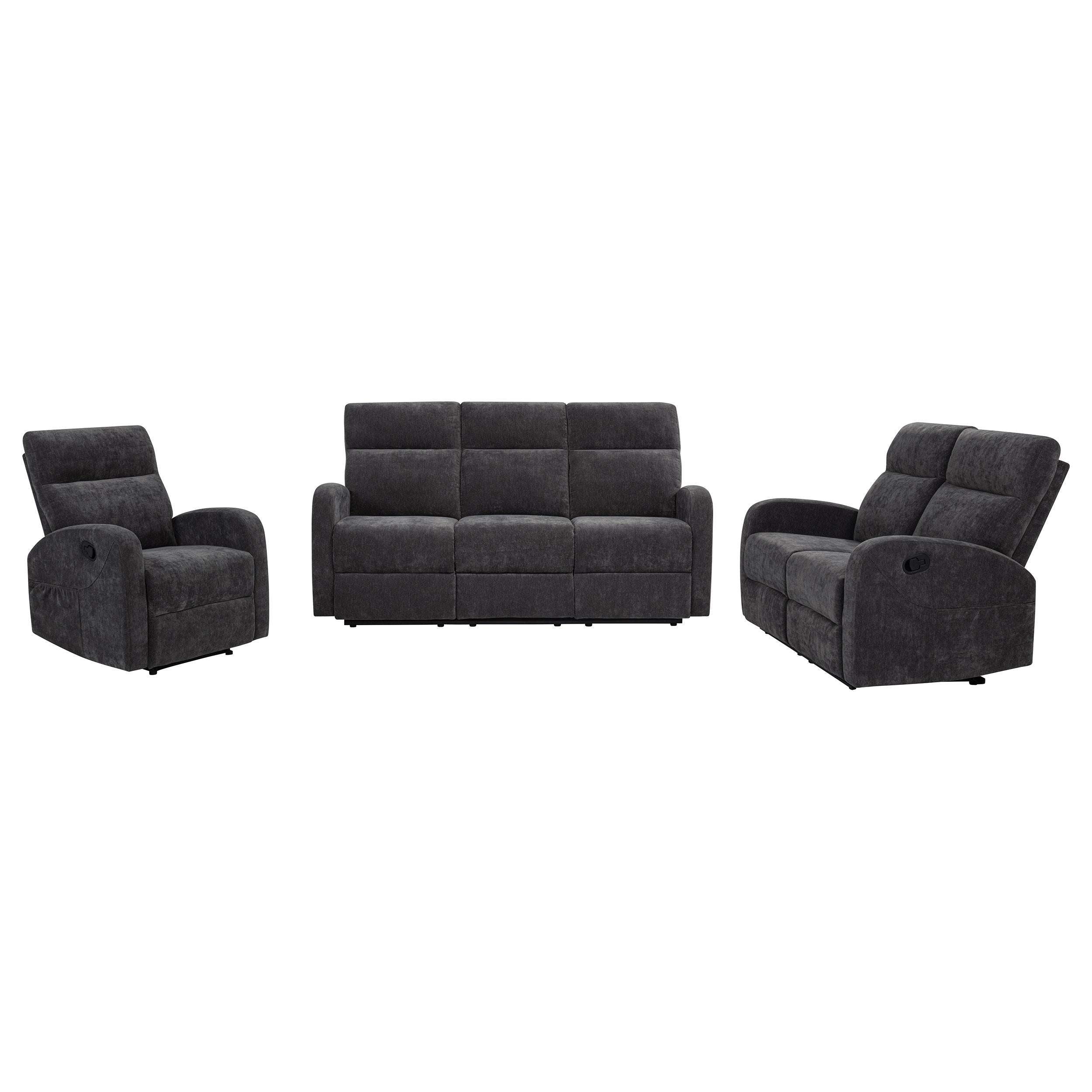 Hamilton Chenille Upholstered Manual Reclining Loveseat Charcoal Grey