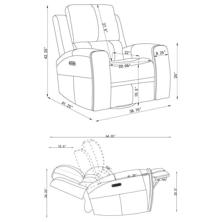 Brickston Triple Power Swivel Glider Recliner Charcoal