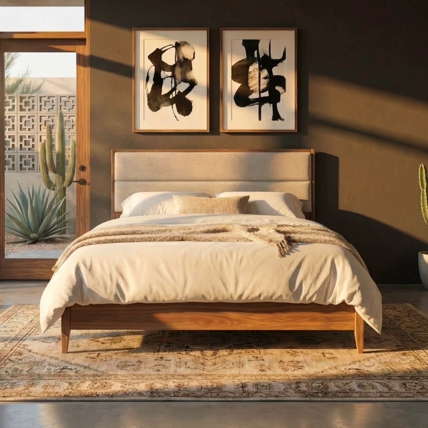 Century Modern King Upholstery Platform Bed