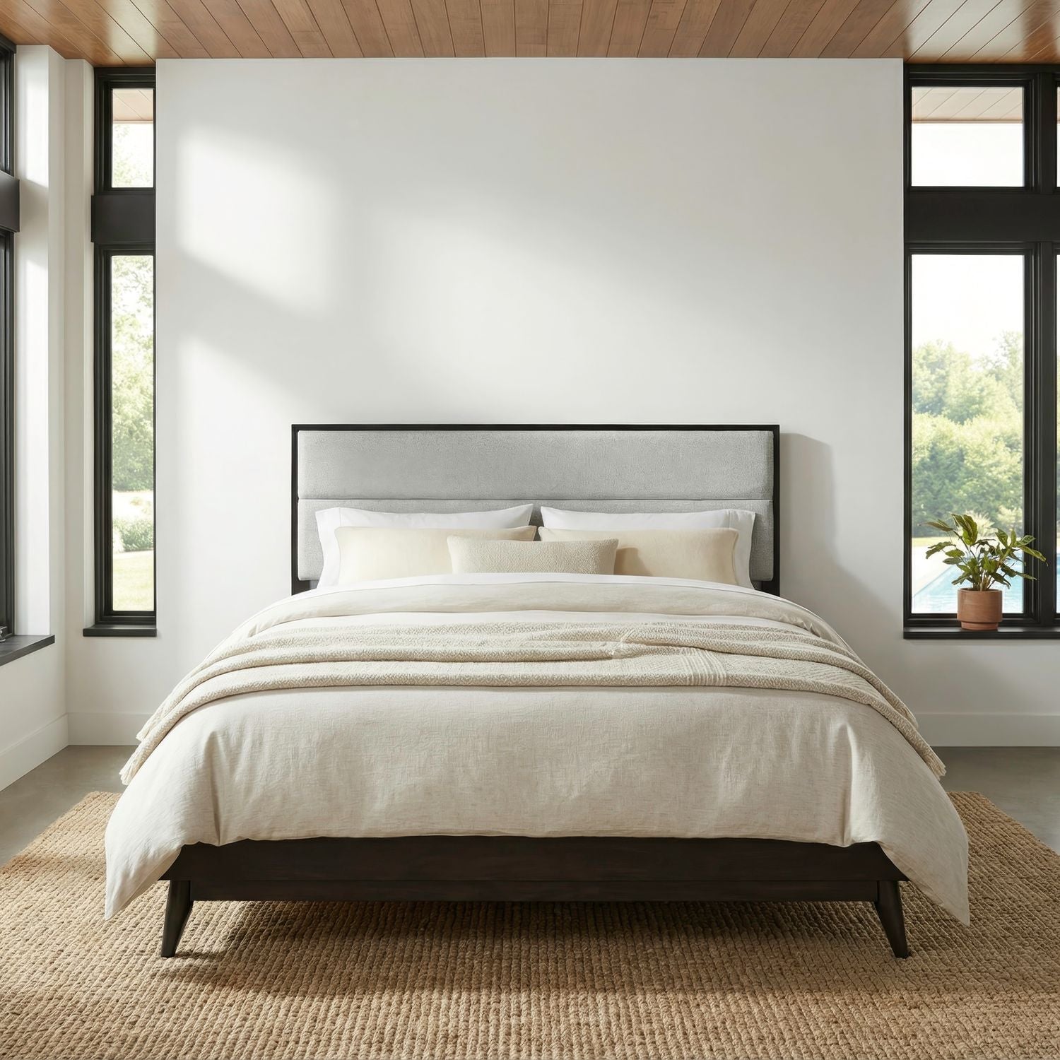 Century Modern Queen Upholstery Platform Bed