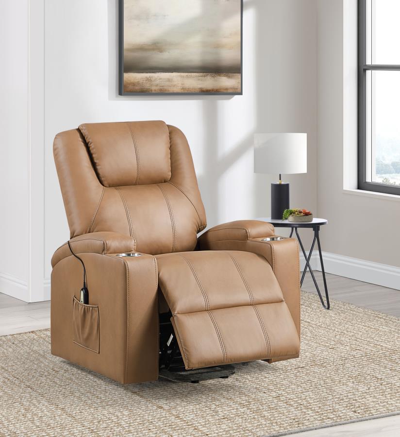 Armstrong Tufted Faux Leather Power Lift Massage Recliner Camel