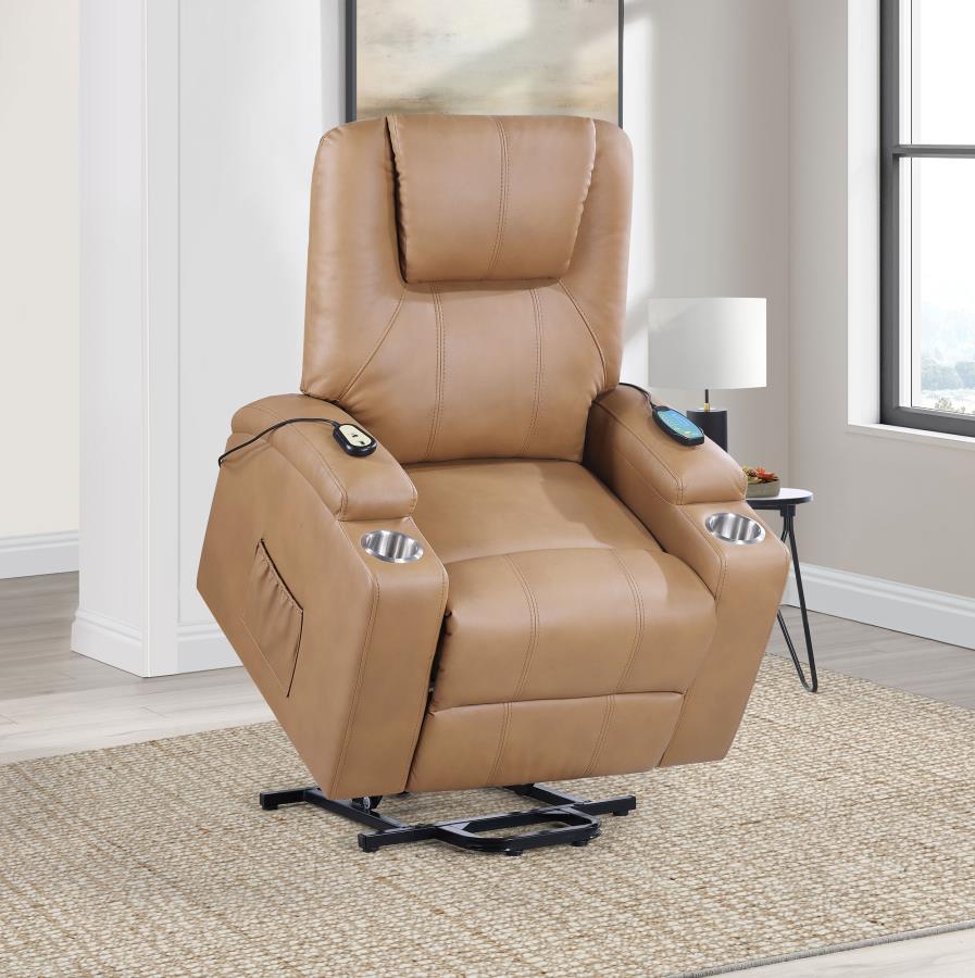 Armstrong Tufted Faux Leather Power Lift Massage Recliner Camel