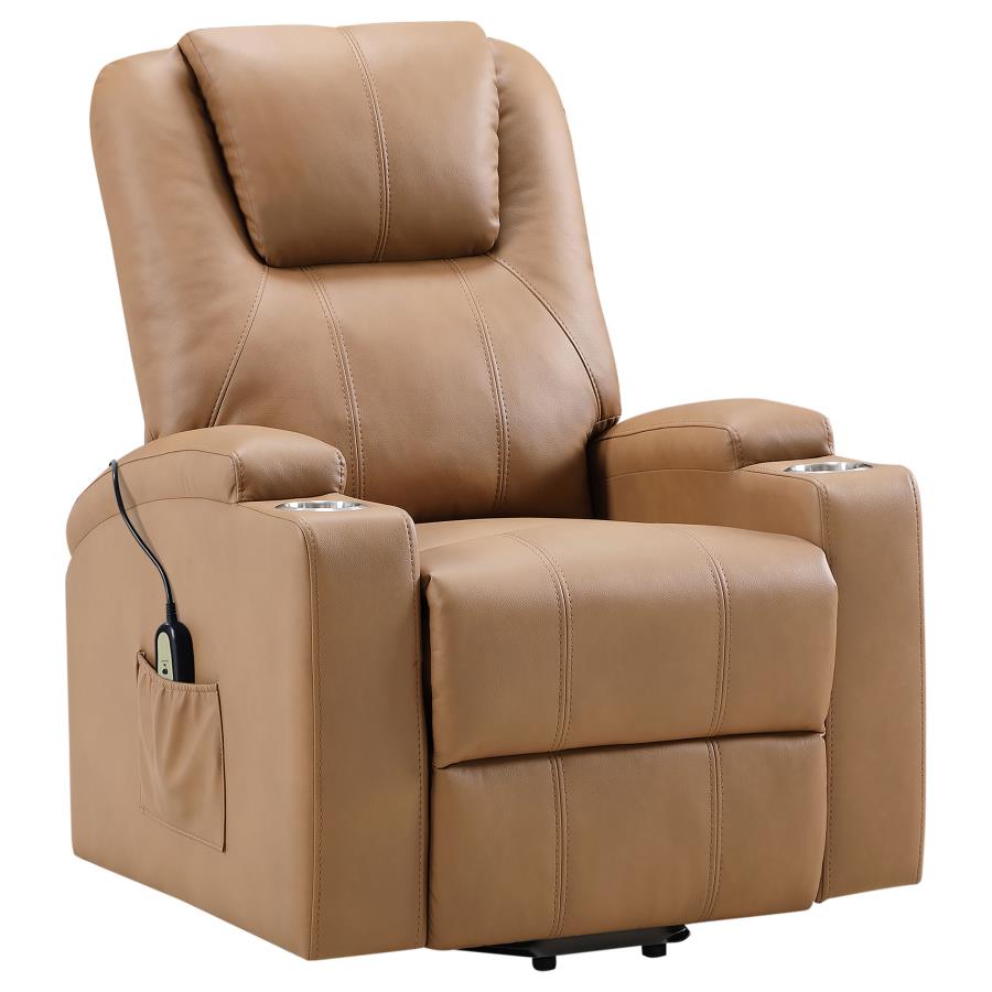 Armstrong Tufted Faux Leather Power Lift Massage Recliner Camel