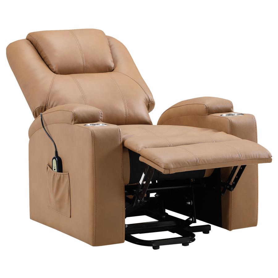 Armstrong Channel-Stitched Faux Leather Power Lift Massage Recliner Camel