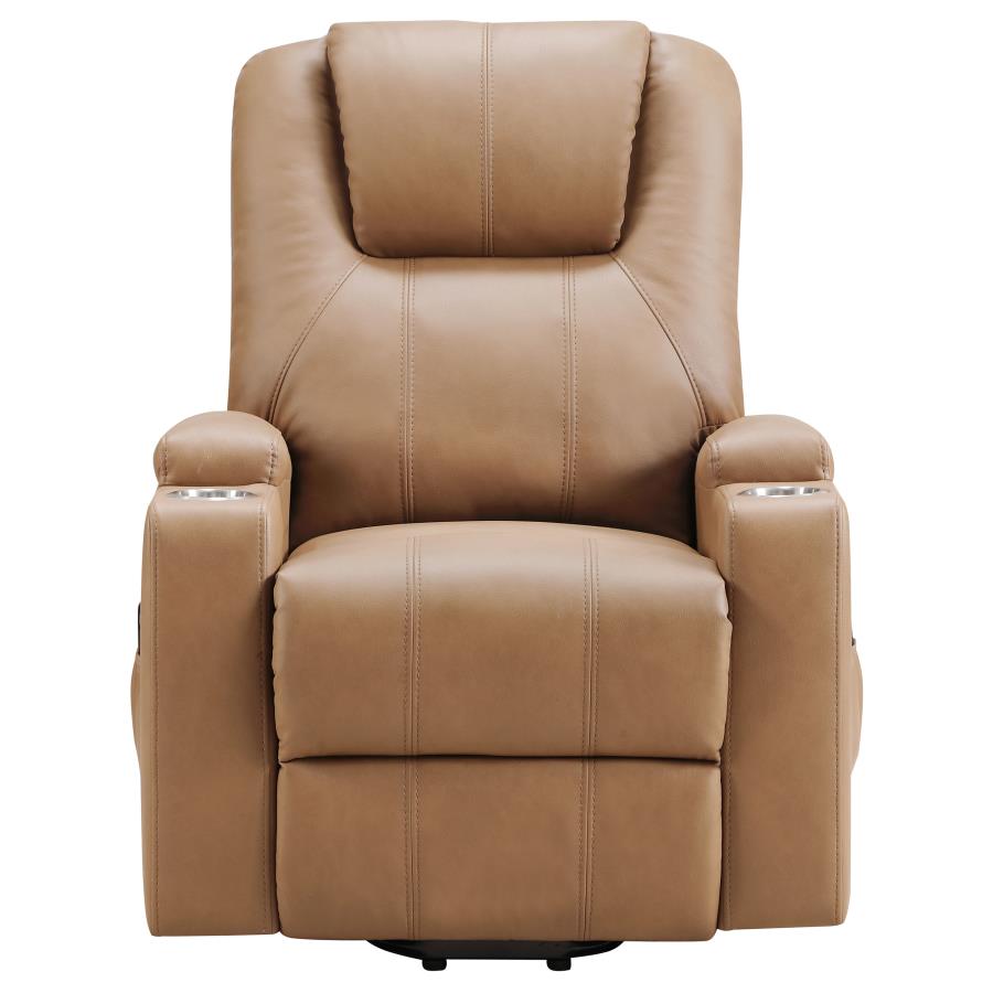 Armstrong Channel-Stitched Faux Leather Power Lift Massage Recliner Camel