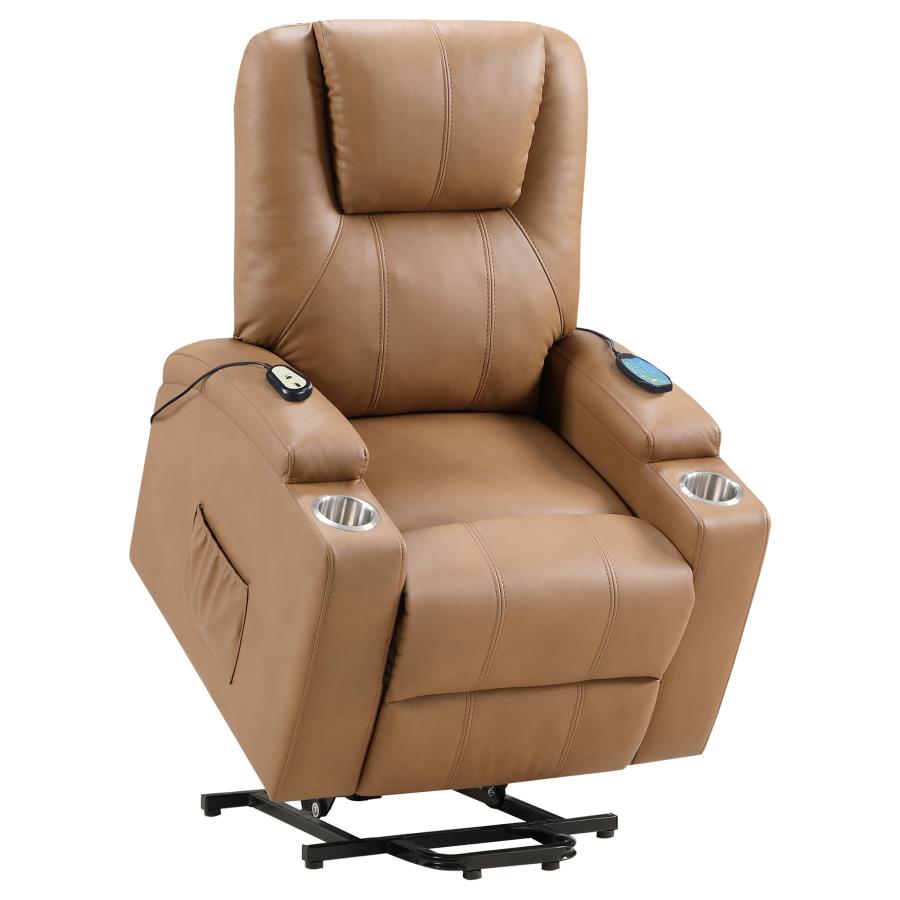 Armstrong Faux Leather Power Lift Massage Recliner Camel