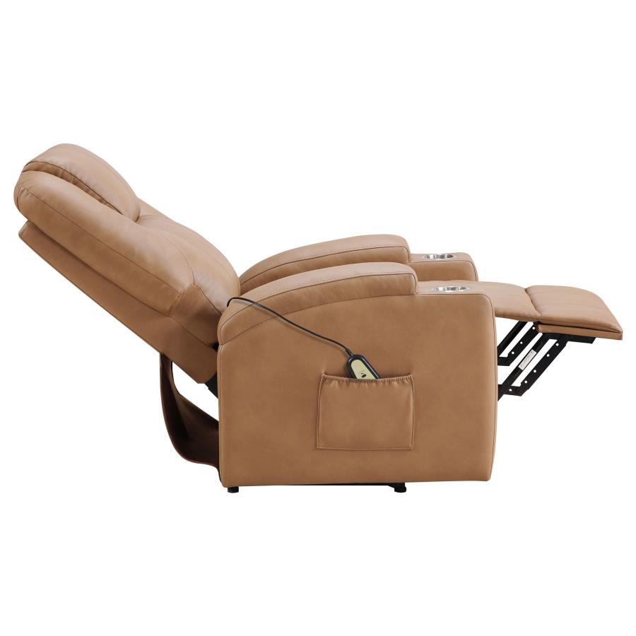 Armstrong Tufted Faux Leather Power Lift Massage Recliner Camel