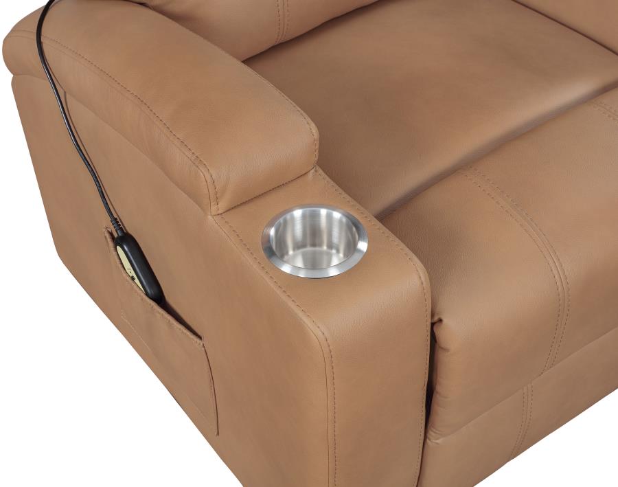 Armstrong Tufted Faux Leather Power Lift Massage Recliner Camel