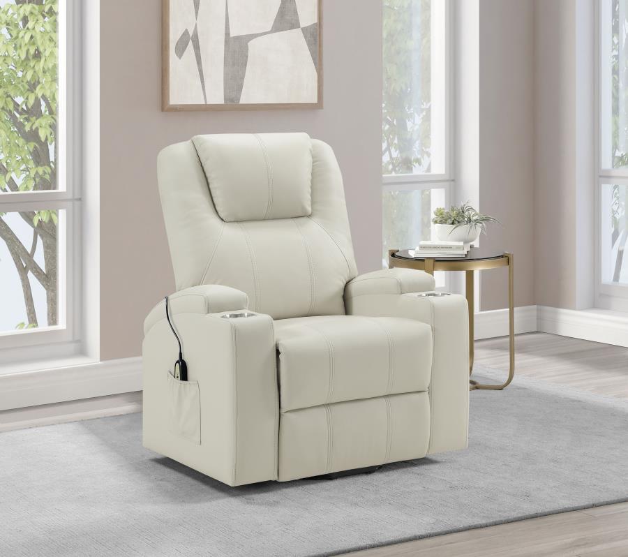 Armstrong Tufted Faux Leather Power Lift Massage Recliner Ivory