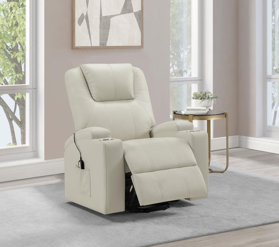 Armstrong Tufted Faux Leather Power Lift Massage Recliner Ivory