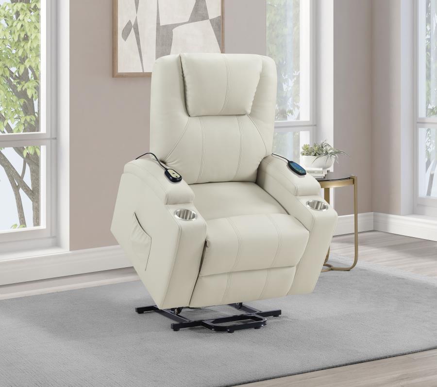 Armstrong Tufted Faux Leather Power Lift Massage Recliner Ivory