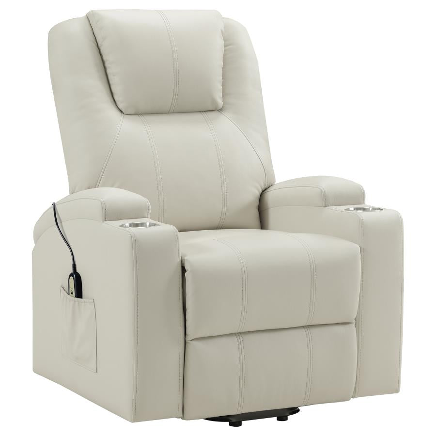 Armstrong Tufted Faux Leather Power Lift Massage Recliner Ivory