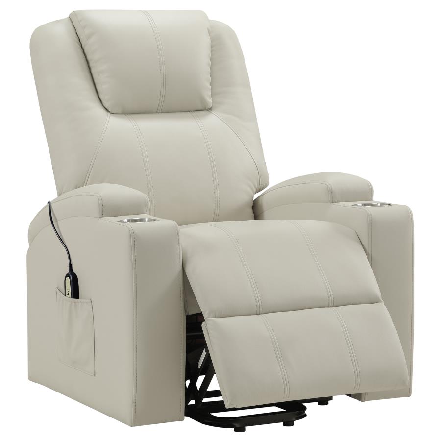 Armstrong Tufted Faux Leather Power Lift Massage Recliner Ivory